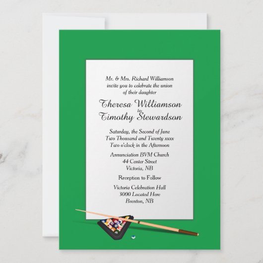 Billiard Theme Wedding Einladung (Vorderseite)