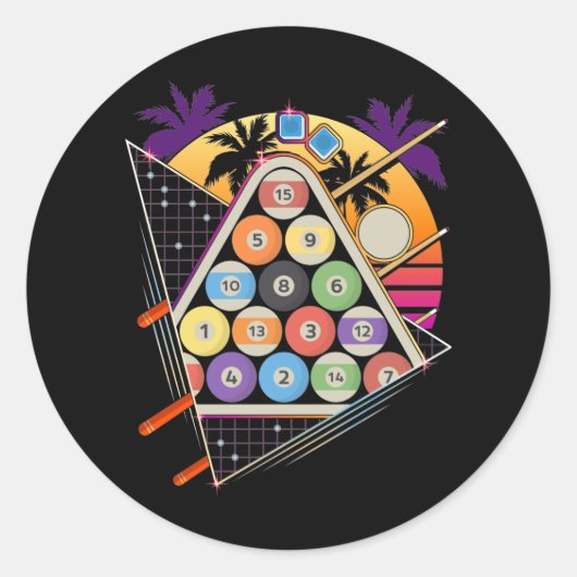Billiard Vaporwave 80er 90er Snooker Pool Player Runder Aufkleber (Vorderseite)