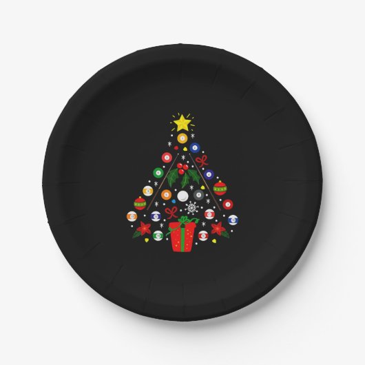 Billiard Weihnachtsbaum Pappteller (Vorderseite)