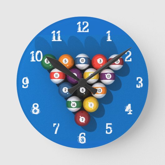 Billiarden / Pool Balls: Wall Clock Runde Wanduhr (Vorderseite)