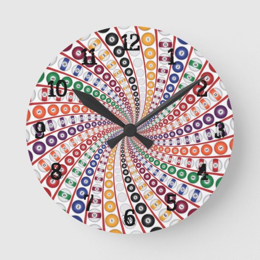 Billiarden / Pool Balls: Wall Clock Runde Wanduhr (Vorderseite)
