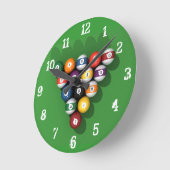 Billiarden / Pool Balls: Wall Clock Runde Wanduhr (Winkel)