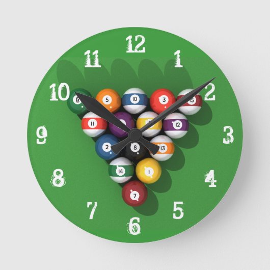 Billiarden / Pool Balls: Wall Clock Runde Wanduhr (Vorderseite)