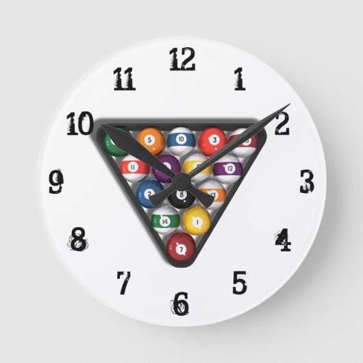 Billiarden / Pool Balls: Wall Clock Runde Wanduhr (Vorderseite)