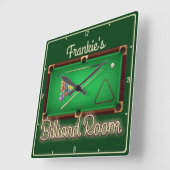 Billiards ADD NAME Pool Table Billiard Game Room Quadratische Wanduhr (Winkel)