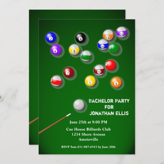 Billiards Bachelor Party Einladung (Vorne/Hinten)