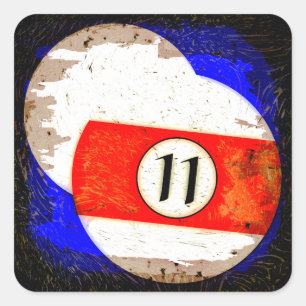 BILLIARDS BALL NUMMER 11 QUADRATISCHER AUFKLEBER