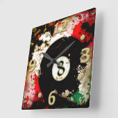 BILLIARDS BALL NUMMER 8 QUADRATISCHE WANDUHR (Winkel)