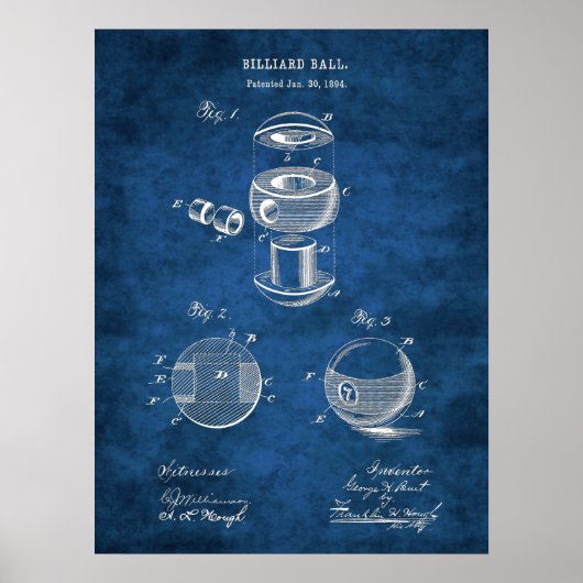 Billiards Ball Patent Art #2 Pool Room Decke Poster (Vorne)