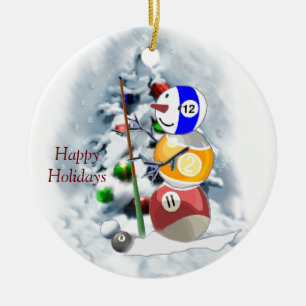Billiards Ball Snowman Weihnachten Keramik Ornament