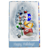 Billiards Ball Snowman Weihnachten Mittlere Geschenktüte (Vorderseite)