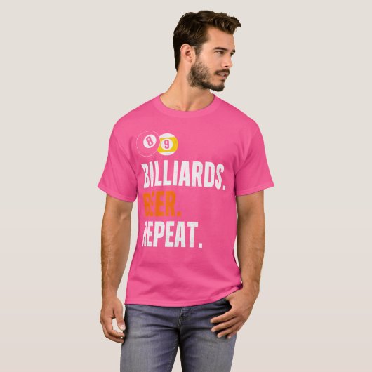 Billiards Beer Repeat Funny Billiard T-Shirt (Vorne ganz)