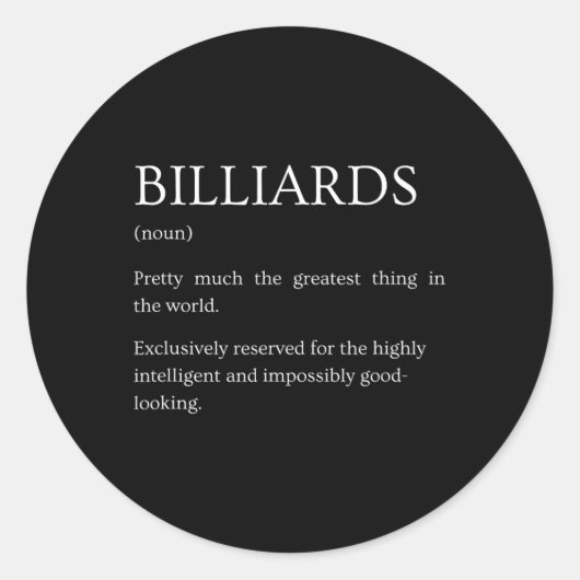 Billiards Definition - Funny Sarcastic Billiards E Runder Aufkleber (Vorderseite)