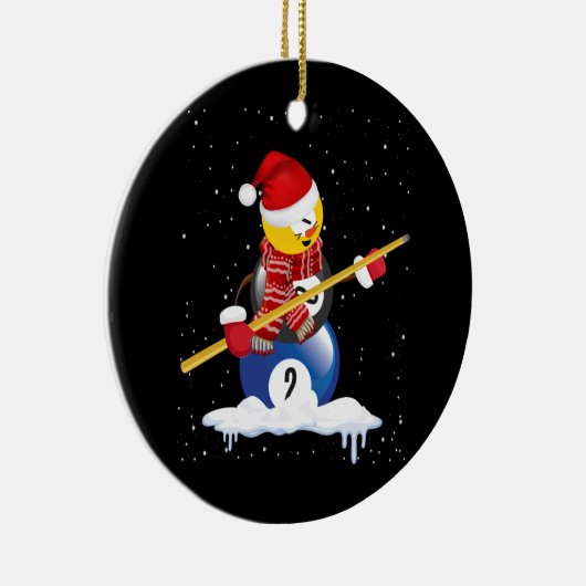 Billiards Frohe Weihnachtsschneemann mit Pool Tabl Keramik Ornament (Rechts)