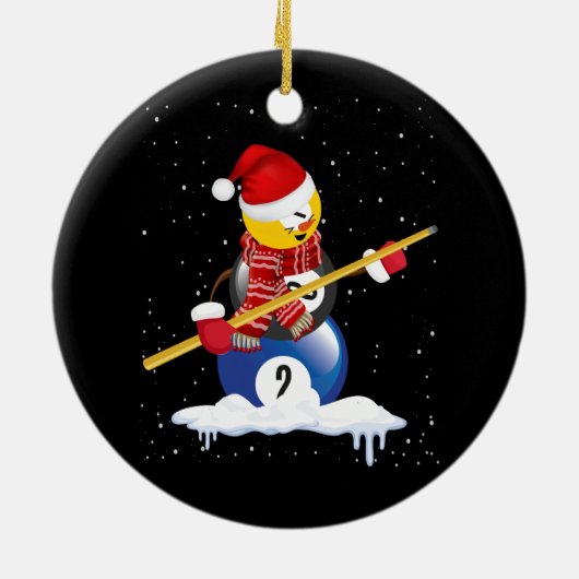 Billiards Frohe Weihnachtsschneemann mit Pool Tabl Keramik Ornament (Hinten)