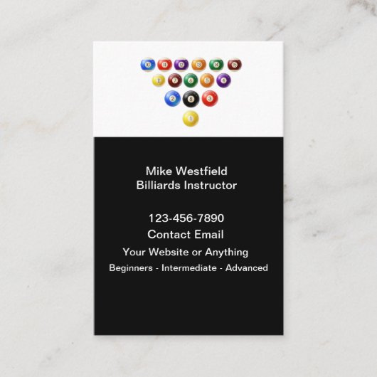Billiards Instructor Simple Business Cards Design Visitenkarte (Vorderseite)