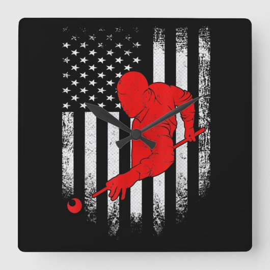 Billiards Lover | American Flag Billiards Gift Quadratische Wanduhr (Vorderseite)