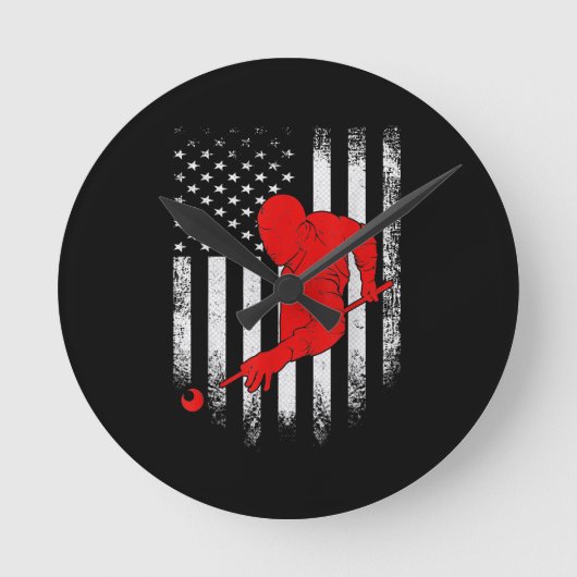 Billiards Lover | American Flag Billiards Gift Runde Wanduhr (Vorderseite)