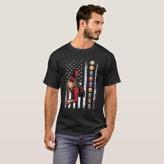 Billiards Lover Retro American Flag Billiards 4te T-Shirt (Vorne ganz)