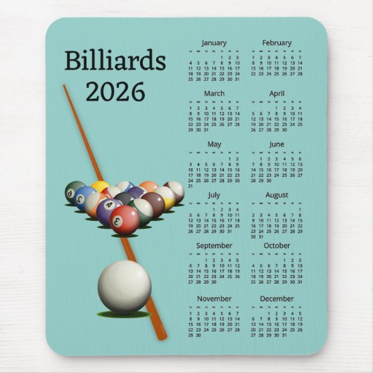 Billiards Pool 2026 Calendar Mousepad (Vorne)