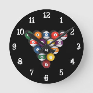 Billiards / Pool Balls: Wall Clock Runde Wanduhr