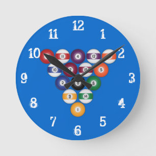 Billiards / Pool Balls: Wall Clock Runde Wanduhr