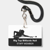Billiards Pool Hall And Event Staff Member Budget Ausweis (Vorderseite mit Lanyard)