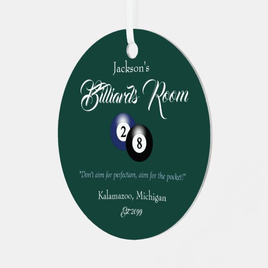 Billiards Pool Man Höhle Weihnachtsdekoration Ornament Aus Metall (Vorderseite links)