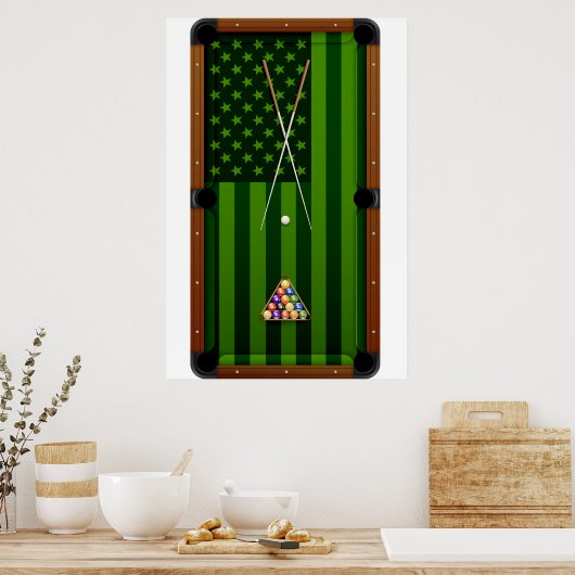 Billiards Pool Player Table US-amerikanische Flagg Poster (Küche)