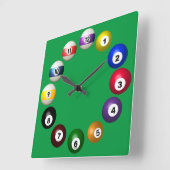 Billiards Room Fun Quadratische Wanduhr (Winkel)