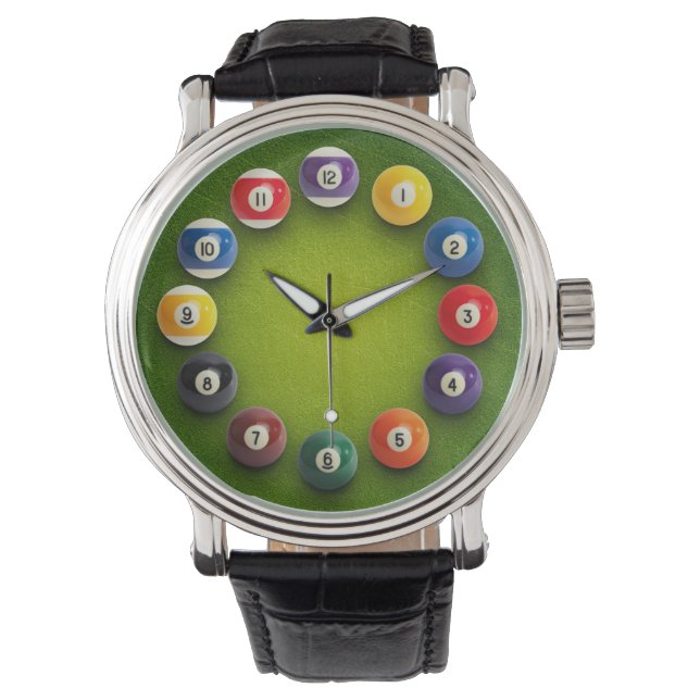 Billiards Snooker Novelty Clock Watch Armbanduhr (Vorderseite)