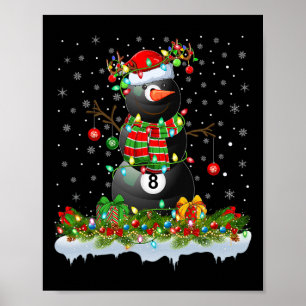 Billiards Xmas Lighting Funny Snowman Billiards Ch Poster