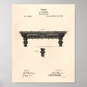 Billiardtisch 1884 Patentkunst - Altes Papier Poster