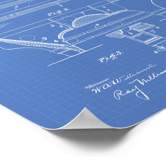 Billiardtisch 1909 Patentart - Blueprint Poster (Ecke)