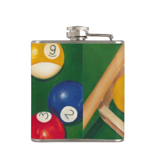 Billiardtisch mit Balls und Chalk Flachmann (Rückseite)