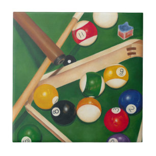 Billiardtisch mit Balls und Chalk Fliese