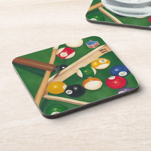 Billiardtisch mit Balls und Chalk Getränkeuntersetzer (Linke Seite)