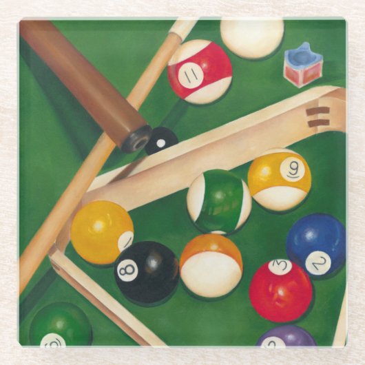 Billiardtisch mit Balls und Chalk Glasuntersetzer (Vorderseite)