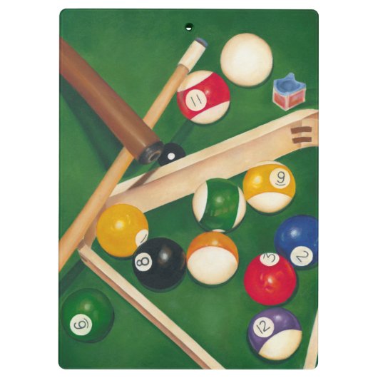 Billiardtisch mit Balls und Chalk Klemmbrett (Rückseite)