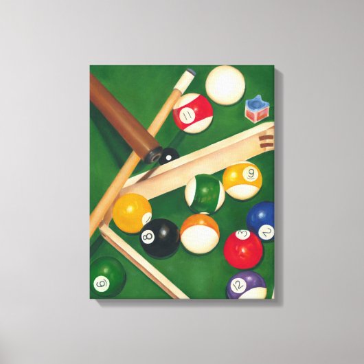 Billiardtisch mit Balls und Chalk Leinwanddruck (Vorderseite)