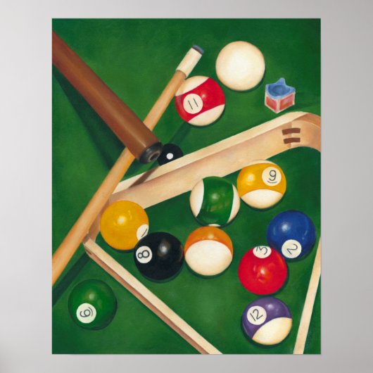 Billiardtisch mit Balls und Chalk Poster (Vorne)