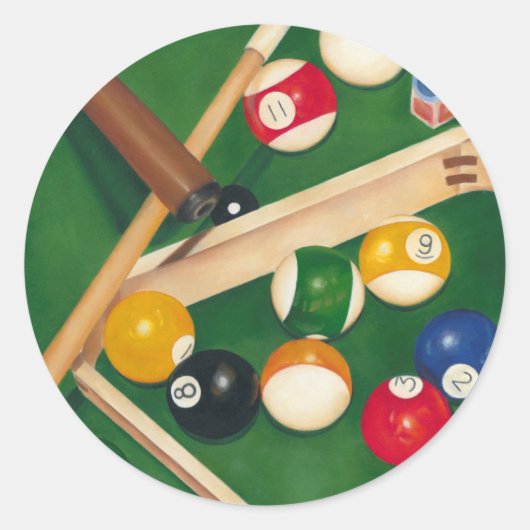 Billiardtisch mit Balls und Chalk Runder Aufkleber (Vorderseite)