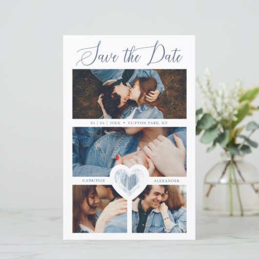 Billig 4 Fotos Blue Heart Verlobte Paarsitzung (Stehend Vorderseite)