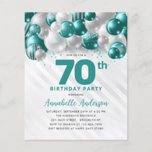 Billig Aquamarin Silver Ballon Glitzer 70. Geburts Flyer
