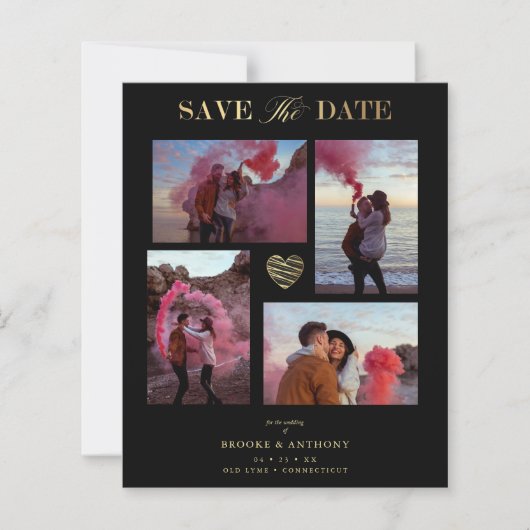 Billig Black Collage Wedding Gold Heart 4 Fotos (Vorderseite)