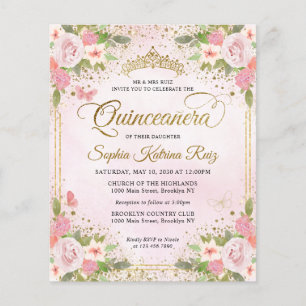 Billig Blues Pink Pink Gold Tiara Quinceañera Flyer