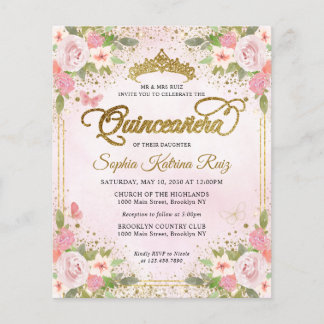 Billig Blues Pink Pink Gold Tiara Quinceañera Flyer