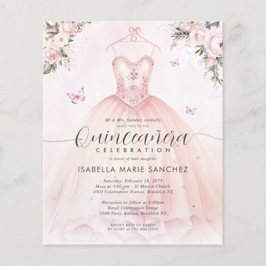 Billig Blush Pink Blues Prinzessin Gown Quinceaner Flyer (Vorne)