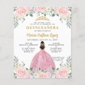 Billig Blush Pink Gold Floral Prinzessin Quinceañe Flyer (Vorne)