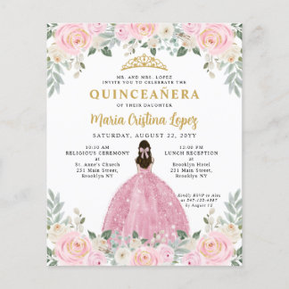 Billig Blush Pink Gold Floral Prinzessin Quinceañe Flyer